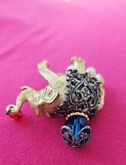 Vintage Signed Napier Jeweled Elephant Brooch/pin Faux pearl dangle Gold Tone