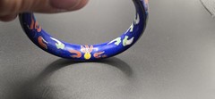 VTG Chinese Cloisonné Bangle Bracelet Blue With Multi Color Painted Designs