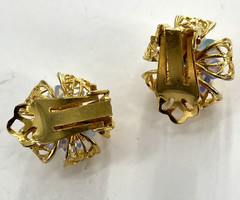 Juliana Delizza Elster Gold Tone Topaz Margarita Navette Brooch Earring Set
