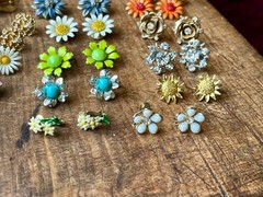 Huge Vintage Flower Earring Pairs Lot Enamel Rhinestone Coro Avon W Germany Etc.