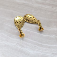 Vintage Clip On Earrings Gold Tone Ornate Cut Out Teardrop Shape Dangle Drop