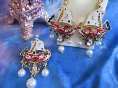 Art Nouveau Earrings Sailboat Ship Boat Pearl Earring & Brooch Crystal Pearl Set