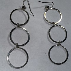 Pierced Hanging Earrings Sterling Hoops Vintage 3” Three Hanging Circles