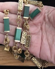 ORIENTAL Faux Jade Jadeite Necklace Vintage Square 32″ Gold Tone