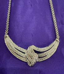 Vintage CU Rhodium Plated Statement Necklace with 1/2 CT Lab Created Diamonds
