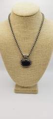 Pendant Necklace Purple CAT EYE Large Silver tone Sliding 21 in Vintage
