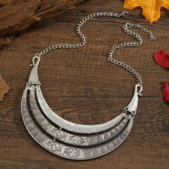 Vintage alloy patterned totem necklace, multi-layered metal necklace, collarbone