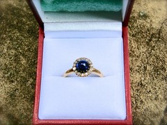 Antique Edwardian Era 18k Gold Sugarloaf Sapphire Diamond Cluster Ring