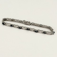 Vintage 925 Sterling Silver Genuine Sapphire & Diamond XO Tennis Bracelet 7″
