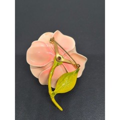Vintage Rose Brooch Peach Pink Enamel Flower Pin Floral Botanical