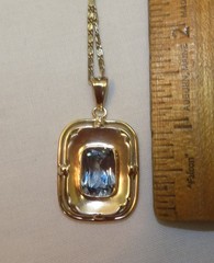 Antique Art Deco 835 Silver & Blue Spinel Pendant Necklace 19 1/2″ Snail Chain