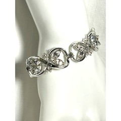 Vintage Coro Floral Infinity Link Rhinestone Bracelet Silver Tone 1950s