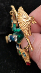 Vintage Articulated Asian Flower Carrier Brooch Gold Tone Flower Basket