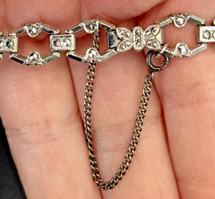 Marcasite Oval Link Sterling 7″ Bracelet Safety Chain 15 Grams Butterfly Clasp
