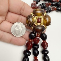 Vintage Monet Glass Stone Cabochon Clasp Multi Strand Resin Beaded Necklace