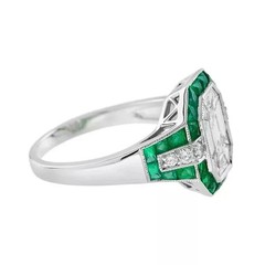 3Ct Art Deco Vintage Lab Created Diamond & Emerald 14K White Gold Plated Ring