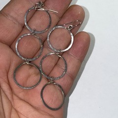 Pierced Hanging Earrings Sterling Hoops Vintage 3” Three Hanging Circles