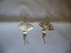 Vtg Chinese Phoenix & Crane Etched Folding Fan Sterling Silver 925 Hook Earrings