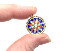 Vintage 18k Gold French Plique A Jour Enamel Stained Glass Notre Dame Pendant