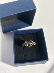 Vintage Green Cubic Zirconia Ring Gold Plated Womens Size 6