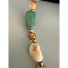 Vintage Beggars Bead Necklace 34″ Opera Long Polished Stones Colorful Heavy