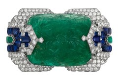Carved Syn Emerald Sapphire Brooch 925 Sterling Silver Handmade Auction Jewelry