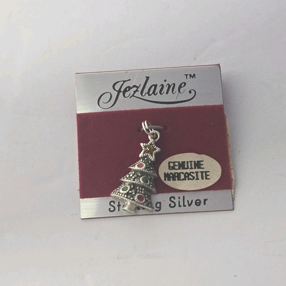 Jezlaine Sterling Silver Dainty Christmas Tree Charm NOS Marcasite Pendant