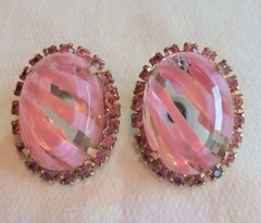 Vintage Pink Glass Costume Brooch, Earrings, Bracelet