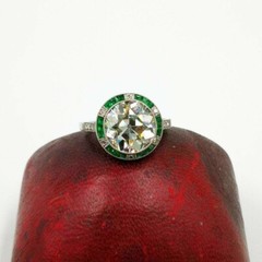 Art Deco Lab-Created Diamond & Emerald Halo Wedding 14K White Gold Filled Ring