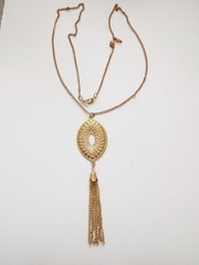 Vintage Gold Tone Filigree Tassel Pendant Necklace 34” Long Boho Statement
