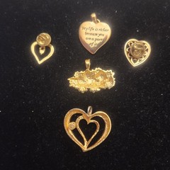 Vintage Heart Pendant / Pin Lot Mixed Materials And Styles Red Gold-tone