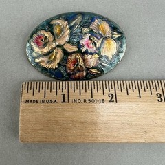 Vintage Enamel Copper Brooch Iris Flower q3z