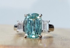 14k White Gold Engagement Ring 4.23ct.Natural Sky Blue Tourmaline Cushion Shape