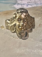 Lady face ring art deco nouveau Italy pinky turquoise size 3 silver signed 800
