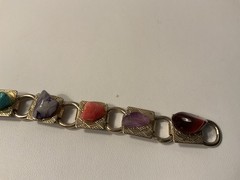 1950s 1960s Chunky Real Stones Gold Tone Metal Bracelet, MidcenturyCollectible!