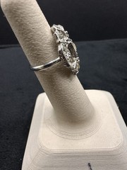 Vintage Estate Sale Uncas Art Deco Paste Rhodium Plated Ring Size 5.5