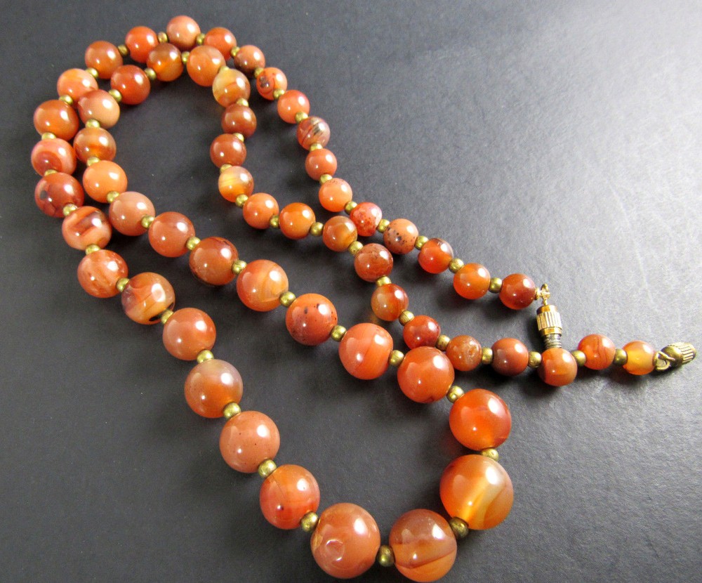 VINTAGE 26″ NECKLACE CRADUATED STONE BEADS SINGLE STRAND (D9)