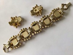 VTG JULIANA D & E 5 LINK PINK BLUE & WHITE GIVRE RHINESTONE BRACELET & EARRINGS