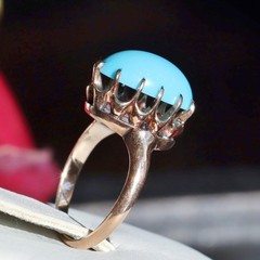 10k rose gold size 3 ring 2.50ct turquoise solitaire 1890’s antique 2.71gr N3188