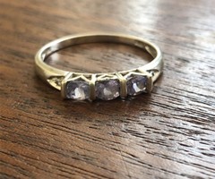 Vintage 10k White gold Tanzanite 3 Stone Ring With Diamond Accents Sz 9