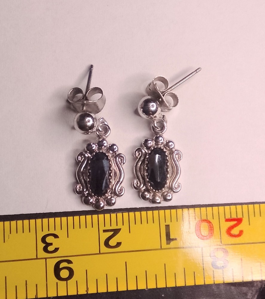 Vintage Wheeler Sterling Silver Black Onyx Dangle Earrings Southwestern WN