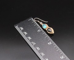 925 Silver Vintage Oval Blue Topaz & Pear Shaped Onyx Drop Earrings EG12224
