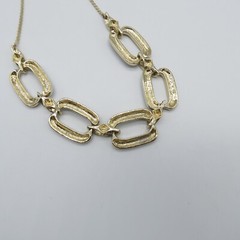 Vintage Gray Enamel Link Statement Necklace Gold Tone Retro Style 19″