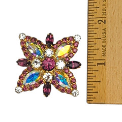 Vintage Anthony Attruia Purple Swarovski Crystals Pin Brooch Rare Flower Star