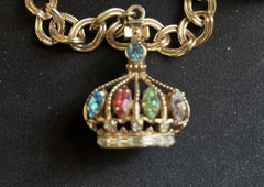 Rare Barclay Rhinestone Charm Bracelet Earrings Crown King Queen Costume Jewelry