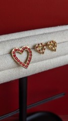 Set Of 2 AVON Dainty HEART Stud Post EARRINGS White RED Rhinestones PIN Brooch