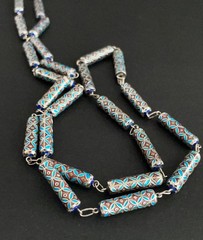 VINTAGE CHINESE EXPORT SILVER & CLOISONNÉ ENAMEL BARREL TUBE LINK NECKLACE 77CM