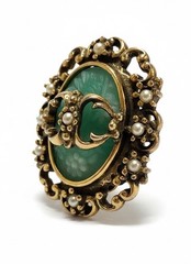 Judy Lee 1960’s “Spanish Moss” Brooch Victorian Revival Art Glass Faux Pearl 1.5