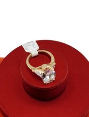 Vtg Sz 7 Ring Oval Triangle Cubic Zirconia 18KGE Gold Electroplate Jewelry USA