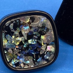 EARRINGS Lot 2 prs Clip-on encased confetti foil Lucite/Acrylic resin vtg 1970s